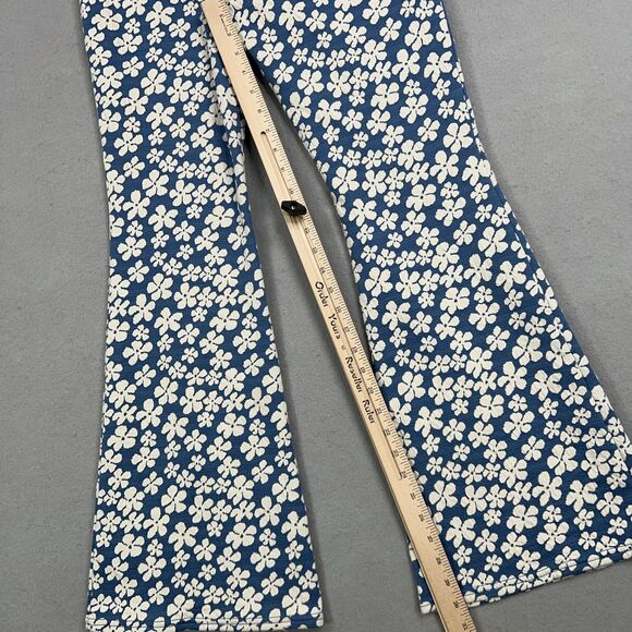 American Eagle Pants Womens Medium Blue White Floral Flare Retro Boho 90s Y2K - Picture 11 of 15